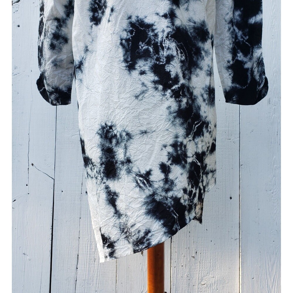 XCVI Women White Tie Dye Collared Half Button 3/4 Sleeve Cotton Blend Tunic Sz L - Picture 8 of 10
